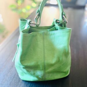 Puntotres soft green leather bucket bag